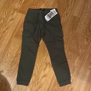 Rewash Green Cargo Pants Elastic Waistband Tapered Fit